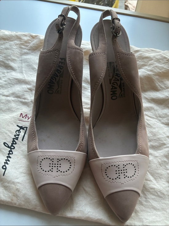 Salvatore Ferragamo Shoes - Salvatore Ferragamo Two-Tone Taupe and Blush Pointed Slingback Pumps